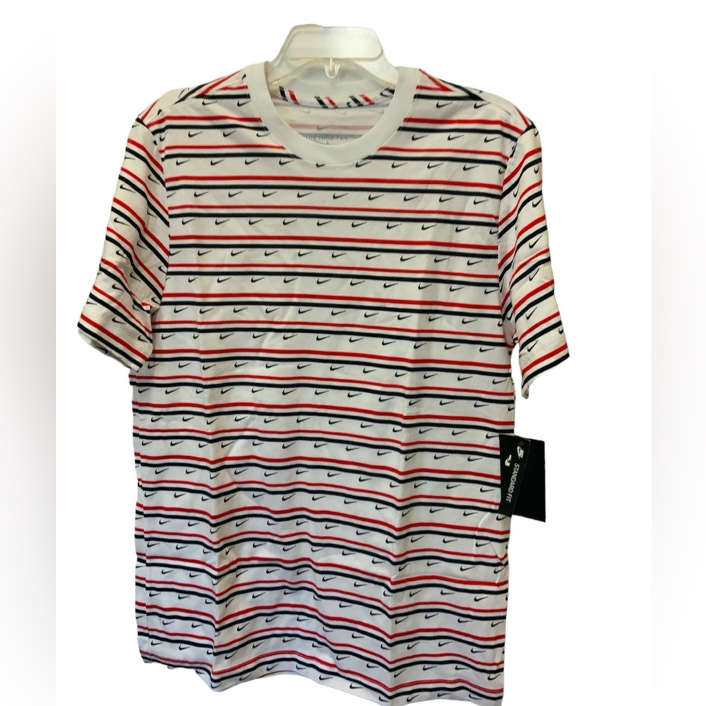 Nike Shirt Adult MED Polka Dots Logo Red White Blue Stripe Tee CV9867-100 Mens